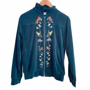 National WIldlife Velour Bird Embroidered Double Zip Up Jacket Size Small
